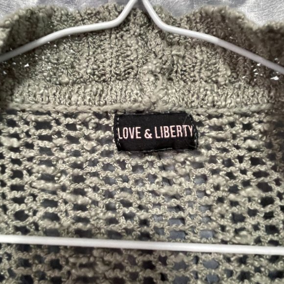 LOVE & LIBERTY Grey Knit Lace Sheer Cardigan Sweater - One Size (Very Stretchy) - Picture 3 of 5